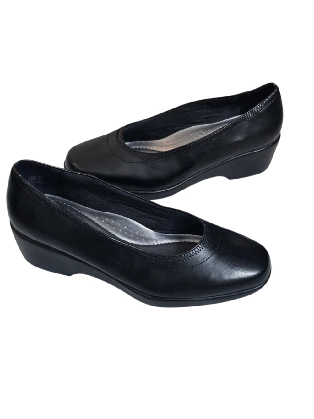White Stag Comfort First Black Wedge Pumps Womens 6.5 Wide Slip On Shoes